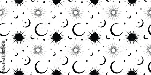 Seamless pattern with sun and Moon on a white background