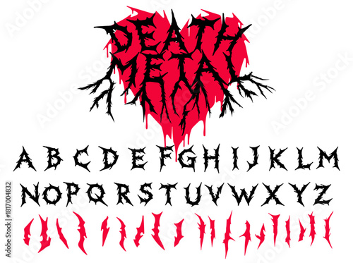 Spiked, gothic black font with sharp edges, overlaying a bleeding red heart graphic. The style is bold and dramatic, blending death metal aesthetics with intense emotional themes.