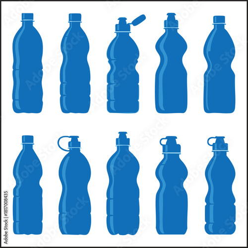 Blue Plastic Water Bottle and Container Vector Collection