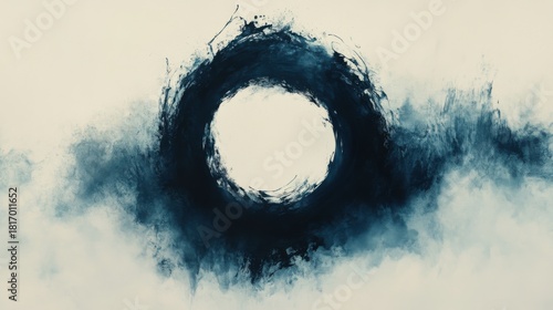 abstract blue watercolor splash in circular form, soft gradients and textured white paper