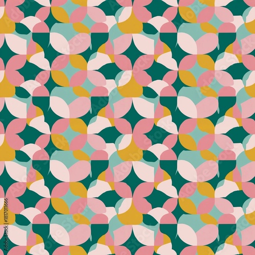 Seamless floral geometric pattern, muted pink, beige, green, high-resolution, fabric design textile design design patterns seamless fabric pattern, textile background	
