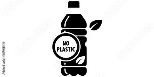 A silhouette of a Plastic Water Bottle with a large Circle-Slash (No/Ban) symbol over it, symbolizing the single-use plastic ban. Flat black vector.