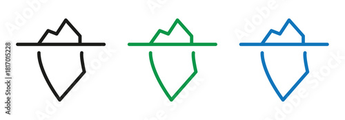 Iceberg icons symbolizing hidden challenges, risks, or opportunities in business, ecology, climate change, or global warming awareness campaigns
