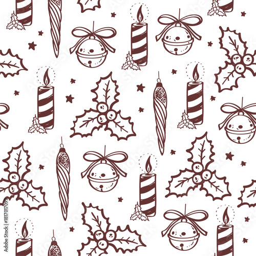 Christmas seamless pattern. Vector hand drawn illustration