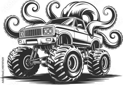 Monster Truck Octopus Fusion Illustration.