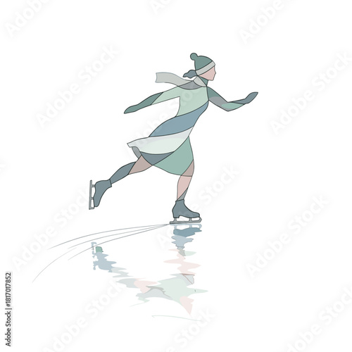 Female figure skater gliding gracefully on ice representing Harbin Ice Festival  
