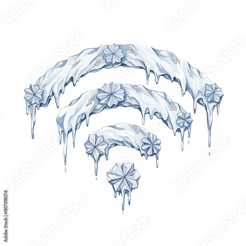 Wi-Fi symbol made of ice crystals and snowflakes representing Harbin Ice Festival  