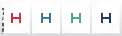 Dots Sparkle Linked Panel Pattern Ink Halftone Letter Initial Logo Design H