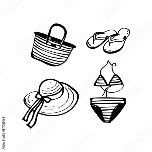 Beach women's clothing hand drawn vector illustration