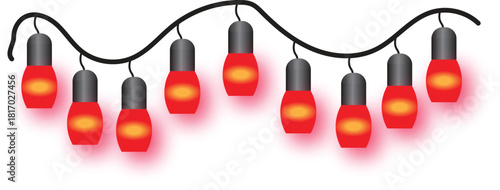 String of Ten Red and Yellow Festive Lights on a Wire