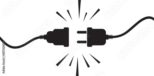 A white background isolated electric plug with a black cord and adapter provides a power connection for electrical equipment