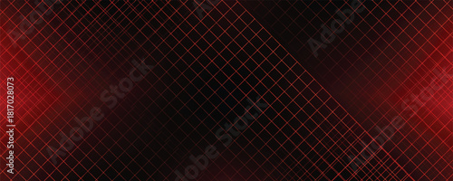 Red glowing neon wireframe background. Shining checkered diagonal grid planes in perspective. Retro futuristic depth wallpaper. Arcade game sci fi matrix surface backdrop for poster, banner. Vector