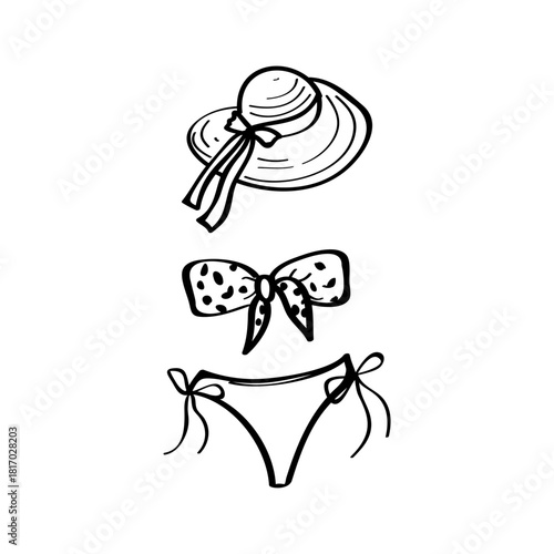 Swimsuit and sunhat hand drawn vector illustration