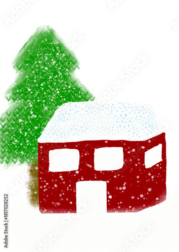 Winter house landscape with snow