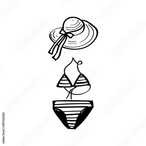 Swimsuit and sunhat hand drawn vector illustration