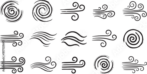 Stylized wind and swirl icons collection graphic