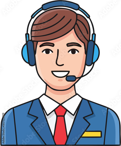 Smiling Male Customer Service Agent Avatar Wearing Headset Cartoon Icon