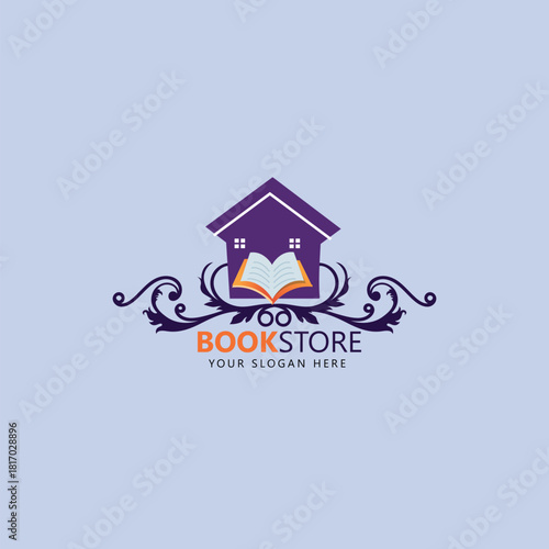 Bookstore logo design. Open book vector logo illustration template