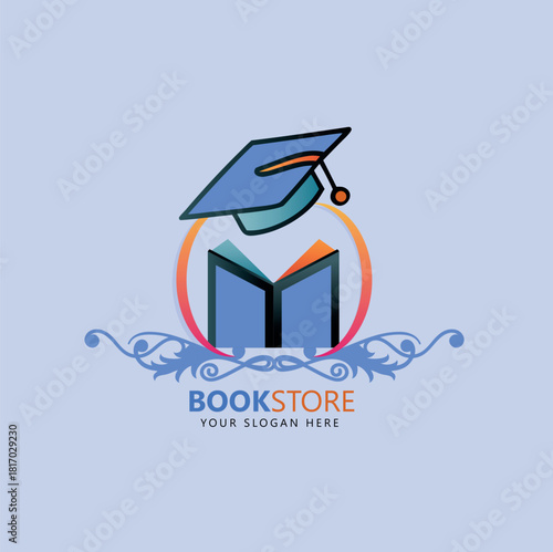 Bookstore logo design. Open book vector logo illustration template