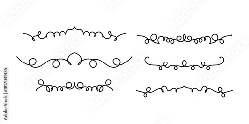 Set of Vintage decorative lines. text dividers. Line border. Lines separators, Borders, Set of various doodle style line dividers and arrow icons for design