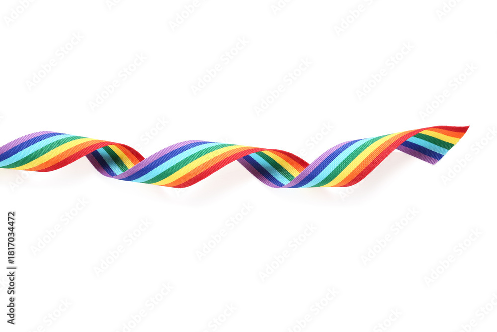 Fototapeta premium Rainbow ribbon on white background. LGBT concept