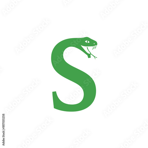 Green Snake Shaped Like the Letter S with Open Mouth and Visible Fangs.