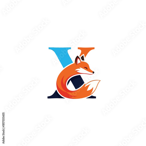 Playful Orange Fox Curled Around the Letter X in a Logo Design.