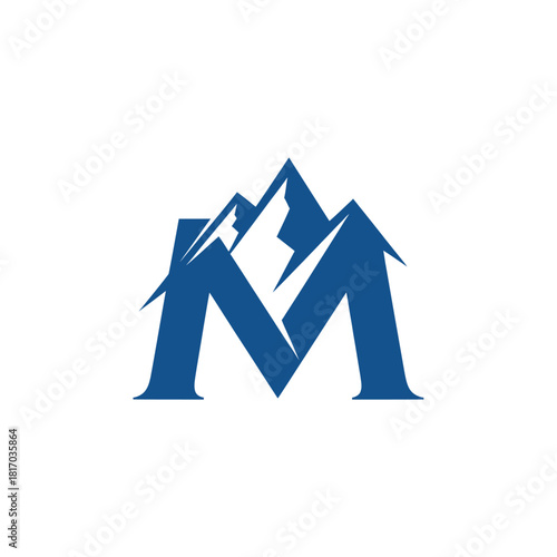 Stylized blue letter M logo with integrated snow-capped mountain peaks.