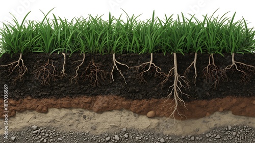 Cross-Section of Soil Layers with Visible Grass Roots and Structure Photo