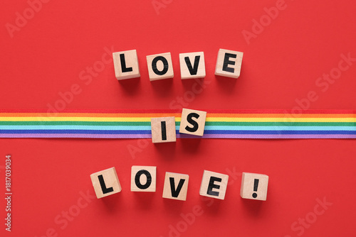 Rainbow ribbon with text LO...
