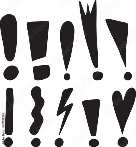 Exclamation Marks: A creative display of exclamation marks expressing emphasis and urgency in communication. These symbols add impact to words and convey a range of emotions.