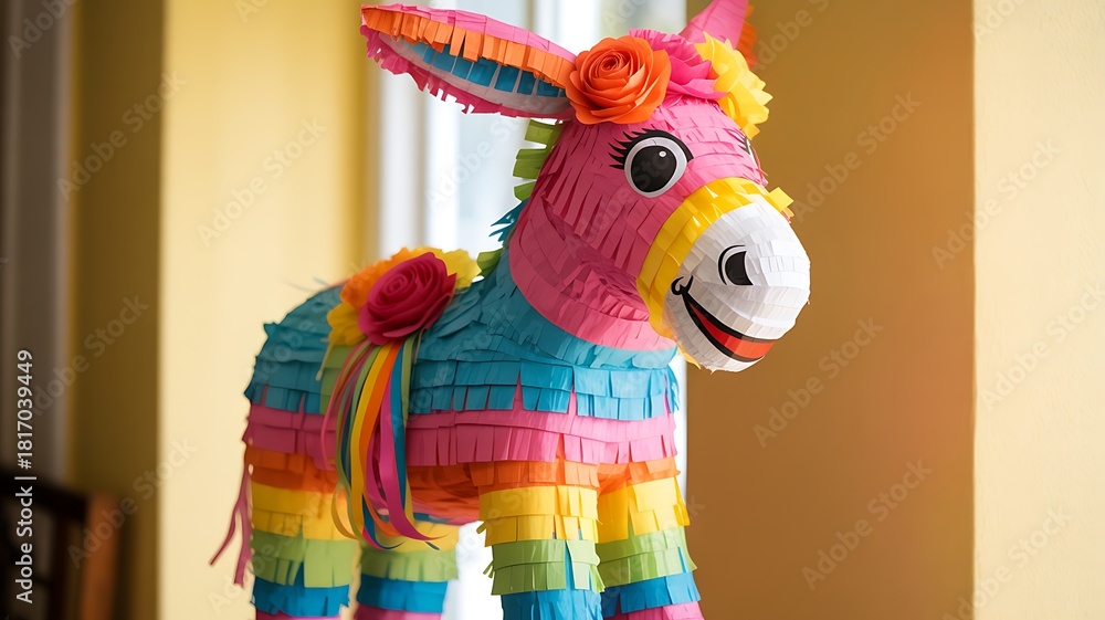 Obraz premium Fun and Festive Rainbow Pinata Shaped Like Donkey Photo