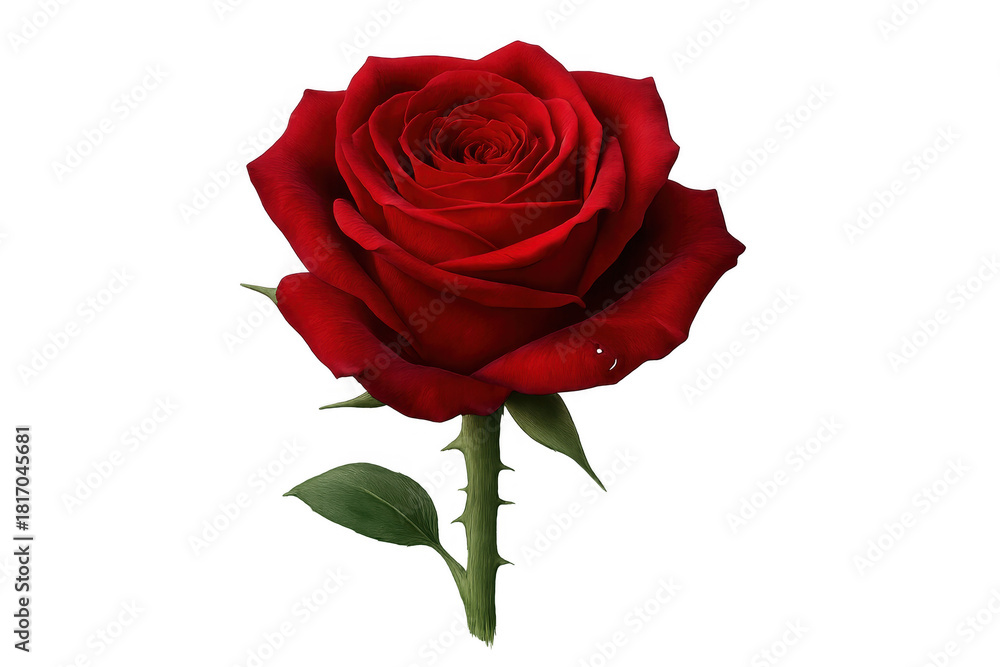 Fototapeta premium Red rose bloom representing love and romance, symbolizing beauty, passion, and valentine's day on transparent background