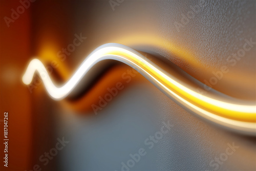 Abstract glowing light wave on a smooth surface, creating a warm modern visual effect with flowing motion, soft gradients and dynamic energy suitable for creative design and futuristic concepts.