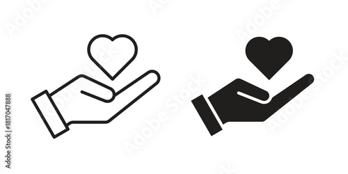 Hand holding heart icon pictogram in trendy outline style. icon, sign or symbol.