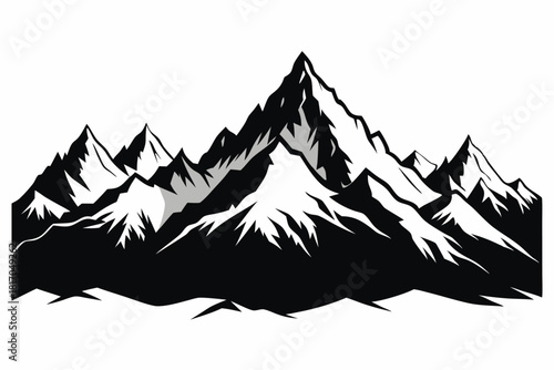 mountain range silhouette with snowy peaks