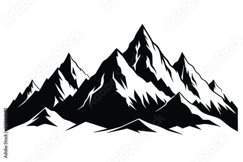 mountain range silhouette with snowy peaks
