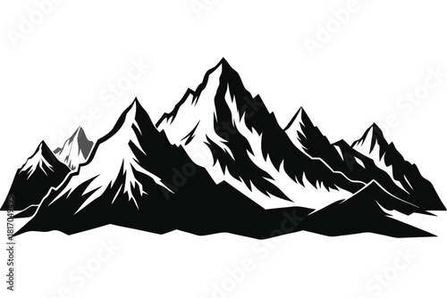 mountain range silhouette with snowy peaks