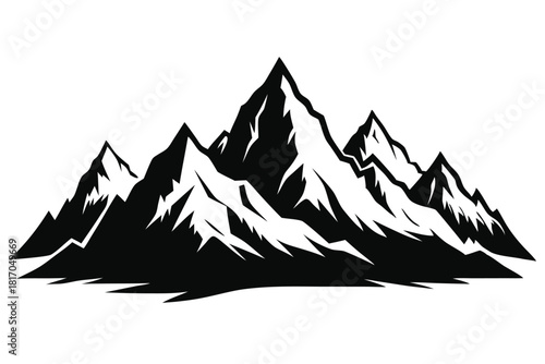 mountain range silhouette with snowy peaks