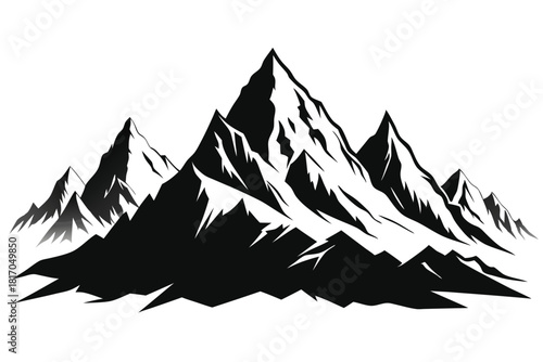 mountain range silhouette with snowy peaks