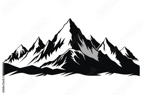 mountain range silhouette with snowy peaks