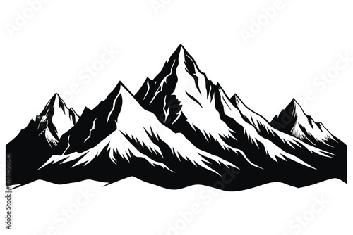 mountain range silhouette with snowy peaks