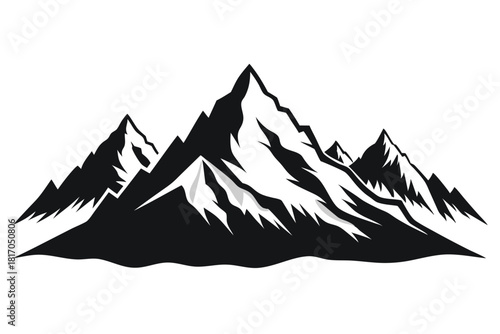 mountain range silhouette with snowy peaks