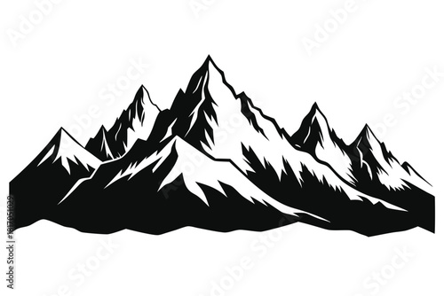 mountain range silhouette with snowy peaks