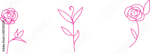 Three delicate pink flower outlines, capturing the essence of floral beauty in a minimalist and elegant design