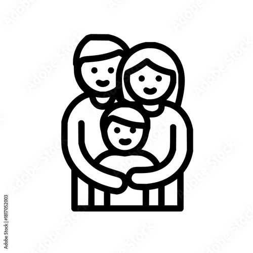 Family icon vector graphic showing mother father and child for family design and web content use cases