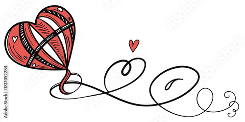 Whimsical heart design with swirls and curls, perfect for valentines day isolated on white background