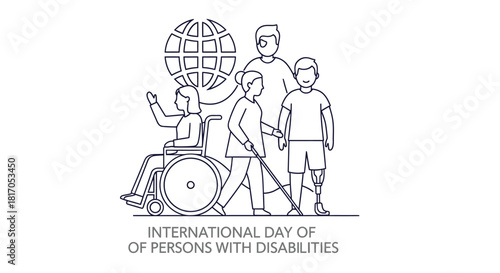 Diverse group of people including those with disabilities walking together with a globe