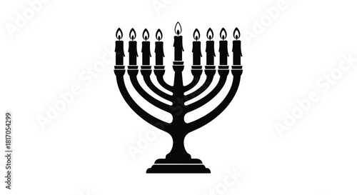 A detailed depiction of a nine branched menorah a traditional Jewish symbol silhouette