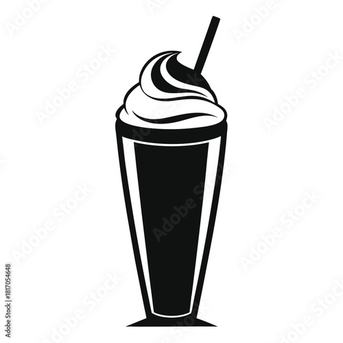 milkshake topped with whipped cream in tall glass black and white silhouette